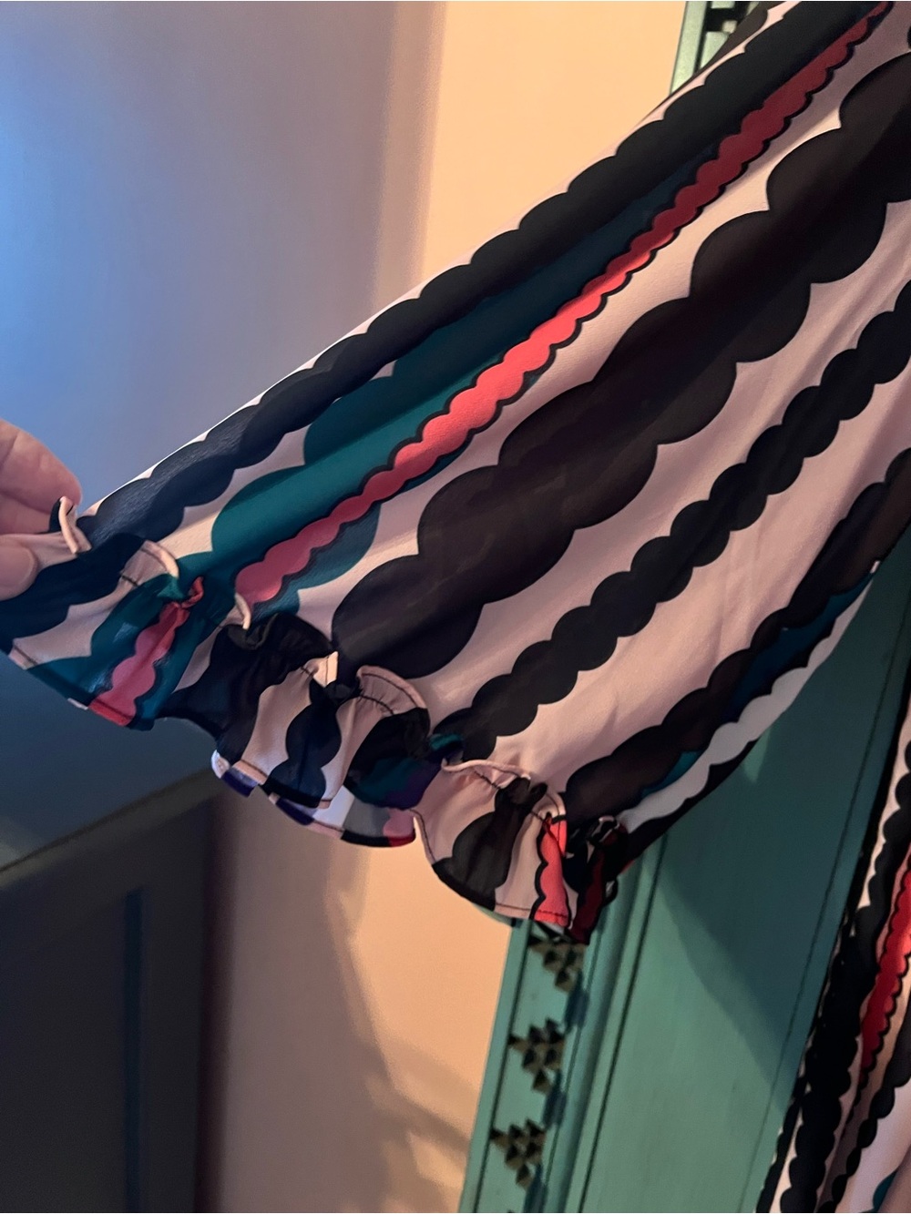 Eloquii Multicolor Scallop-Stripe Long Sleeve Dress - Black, Pink, Teal, Cream - Picture 2 of 7